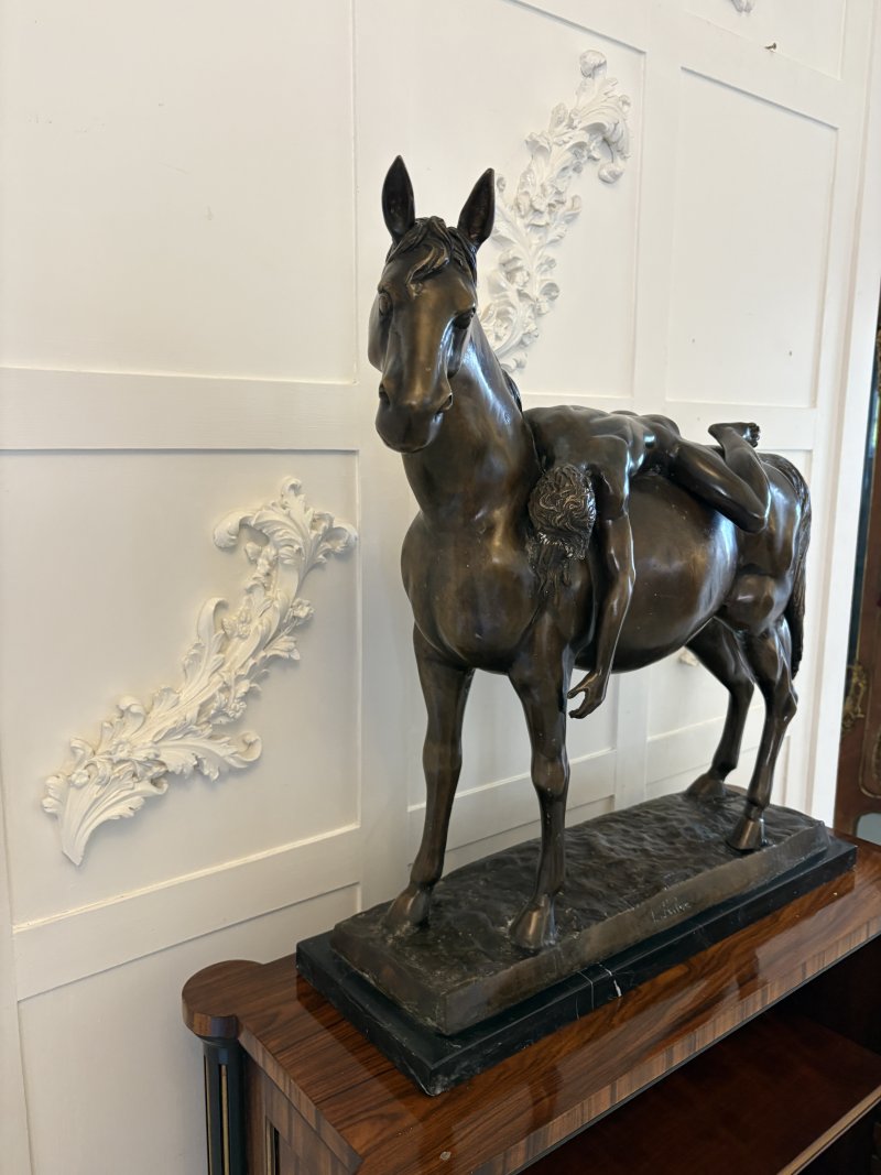 Large Antique Bronze Study of a Nude Male on Horseback - Image 4